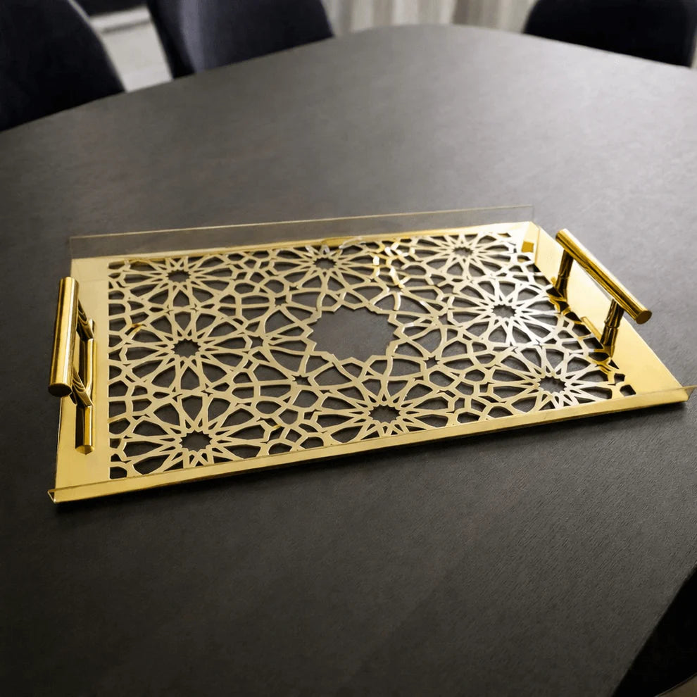 Sultané Royale™ Gold Tray With Metal Handles-SRG01