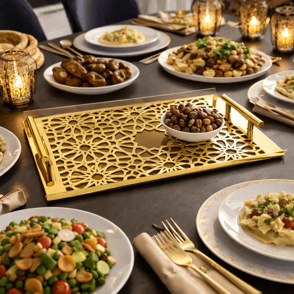 Sultané Royale™ Gold Tray With Metal Handles-SRG01